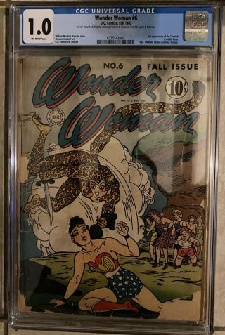 Wonder Woman 6 (1943) - Cgc Grade 1.  0 - First Appearance Of Cheetah