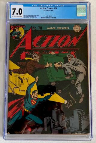 Action Comics 70 Cgc 7.  0 1st App Thinker Ow/w Pages (1944) Dc Comics Superman