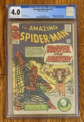 Spider - Man 15 Marvel 1964 Cgc 4.  0 Kraven The Hunter 1st Appearance