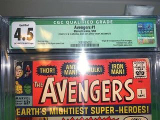 Avengers 1 CGC Qualified 4.  5 (Origin & 1st appearance of Avengers) 1963 Marvel 2