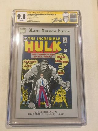 Marvel Milestone Edition: Incredible Hulk 1 Cgc Ss 9.  8 Signed By Stan Lee