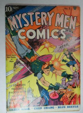 Mystery Men Comics 2 Sept 1939 Lou Fine Robot Cover Blue Beetle 2nd App