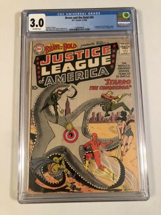 The Brave And The Bold 28 Cgc 3.  0 Ow Pages Justice League Batman Flash Superman