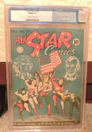 Golden Age Dc All Star Comics 22 1944 Iconic Flag Cover Cgc Graded 9.  0