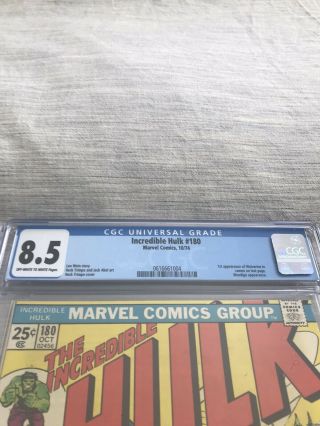 The Incredible Hulk 180 Comic Book CGC 8.  5 Marvel 1974 1st Wolverine Cameo 2