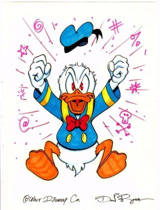Disney Don Rosa Art Signed Scrooges Nephew Donald Duck Exploding Anger