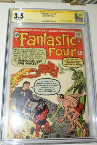 Stan Lee Signed Fantastic Four 6 (1962) Cgc Ss 3.  5 1st - Villain Team Up