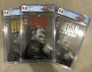 Negan Lives - Red Foil Gold Foil Silver Foil - All 3 Cgc 9.  8 The Walking Dead