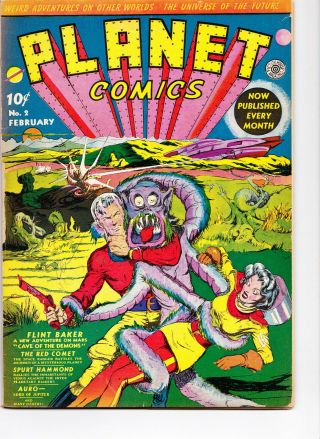 Scarce Planet Comics 2 1940 G - Vg Cond.  Will Eisner Alien Monster Gga Cover