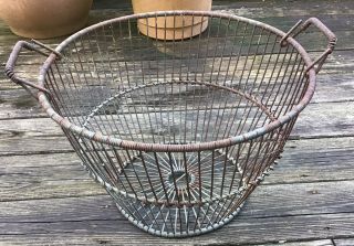Vintage Rusty Metal Oyster Basket Fishing Nautical Sibley 