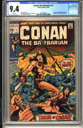 Conan The Barbarian 1 Cgc 9.  4 Nm Wp Marvel Comics 1970 Origin & 1st App
