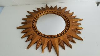 Vintage Mid Century Gold Gilt Wood Sunburst Starburst Convex Mirror