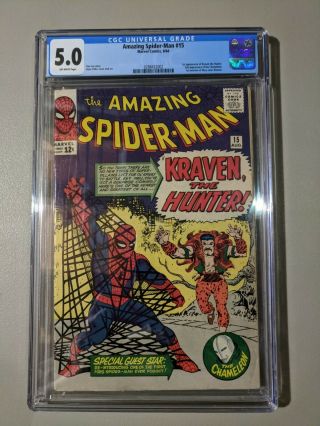 Spider - Man 15 Cgc 5.  0 Off - White Pages 1st Appearance Kraven 1964