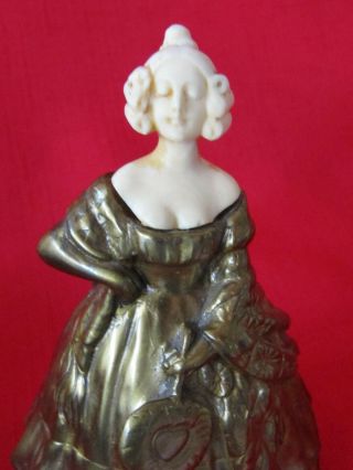 Rare Vintage Brass & Celluloid Jb Hirsch Lady Bell Very Detailed