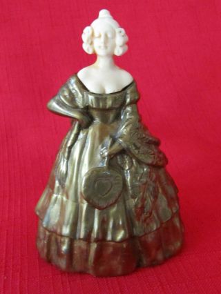RARE Vintage Brass & Celluloid JB Hirsch Lady Bell Very detailed 2