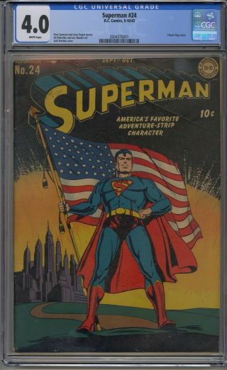 Superman 24 Cgc 4.  0 Classic Flag Cover White Pages