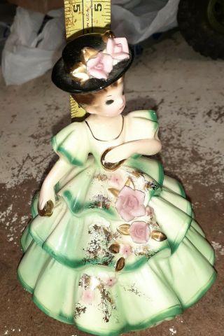 Rare Vintage Josef Originals Figurine Spanish Lady Rose in Green Dress Black Hat 2