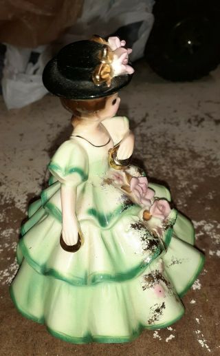 Rare Vintage Josef Originals Figurine Spanish Lady Rose in Green Dress Black Hat 3