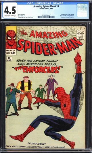 Spider - Man 10 Cgc 4.  5 Vg,  1964 First Enforcers - Kirby & Ditko Art