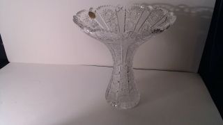 Vintage Bohemia Queen Lace Hand Cut 24 Pbo Crystal Vase 8 " W/sticker