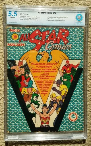 All Star Comics 12 (dc,  1942) Cbcs Fn - 5.  5 Off - White Pages.  Early Wonder Woman