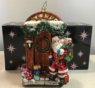 Retired Christopher Radko Santa At The Front Door W Presents Christmas Ornament