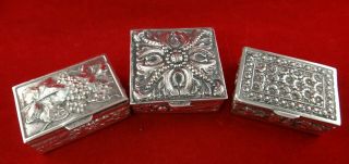 3 Antique Sterling Silver Trinket Boxes W/ Repousse Floral Work
