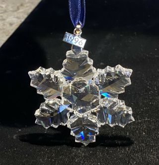 Swarovski Crystal Annual Snowflake Ornament 1996 2 3/4” No Box W/ Hanger Ribbon