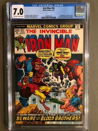 Iron Man 55 Cgc 7.  0 First Thanos & Drax The Destroyer Slab In
