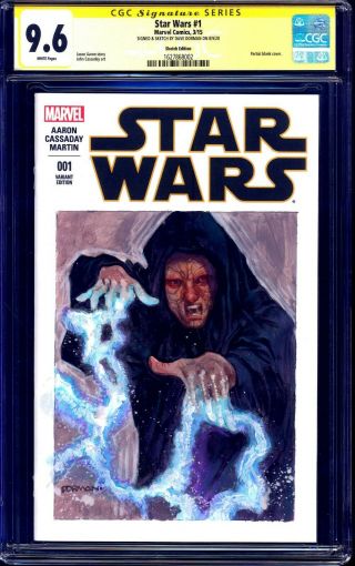 Star Wars 1 Blank Cgc Ss 9.  6 Signed Emperor Palpatine Painted Sketch By Dorman