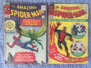 Rare 1963 Silver Age Spider - Man 7,  8 Keys Vulture Complete