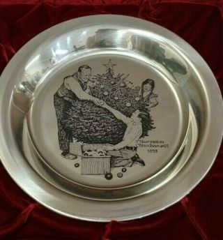 1973 Franklin Sterling Silver Norman Rockwell " Trimming The Tree " Plate