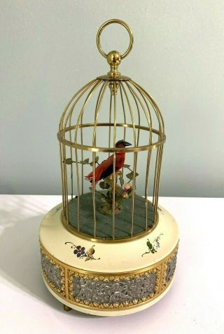 Vintage Germany German Automaton Singing Red Bird In Cage Repair