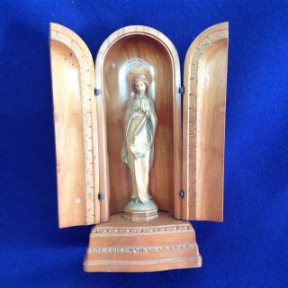 The Best Vintage Italy Anri Virgin Mary Madonna Carved Wood Traveling Shrine 8 "