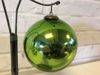 Antique Green Mercury Glass Kugel Hanging Ornament 4 " High / Diameter