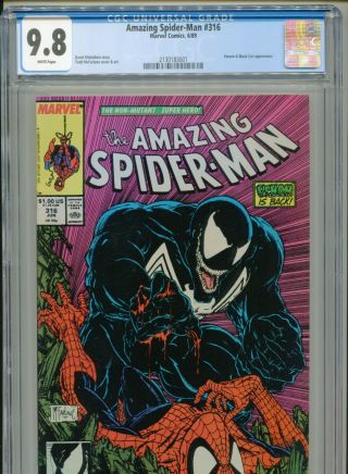 1989 Marvel Spider - Man 316 Todd Mcfarlane Venom Cgc 9.  8 White
