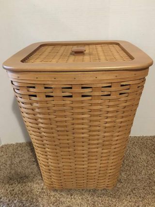Pre - Owned/used Longaberger Large Basket Hamper/trash Can W/lid 22 " X 17 " X 17 "