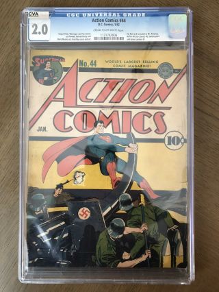 Action Comics 44 Cgc 2.  0 Superman.  Classic Nazi War Cover.  Read Desc