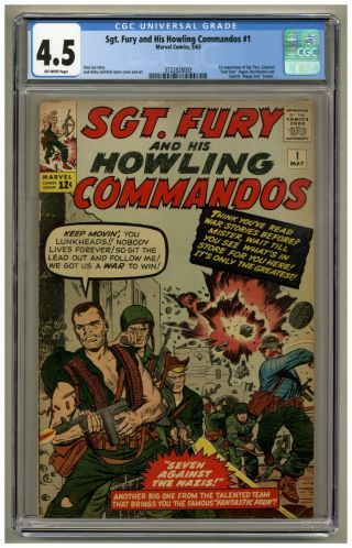 Sgt.  Fury 1 (cgc 4.  5) Ow Pgs Marvel Comics 1963 1st App Kirby Ayers (j 1962)