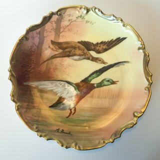 Coronet Limoges Artist Signed,  Ducks Flying 11 " Porcelain Plate Colldert,  France