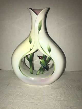 Franz Porcelain Bamboo Song Bird Vase Fz00572 Euc