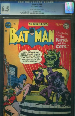 Batman Comics 69 - The Classic Catwoman Cover / Story Issue - Cgc 6.  5 - 1952