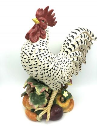Fitz & Floyd Gardening Gourmet Black White Rooster Centerpiece Figurine