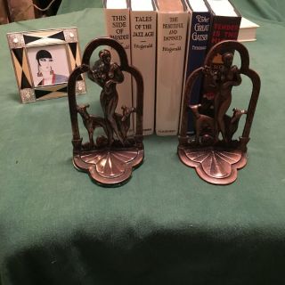 Rare Vintage Art Deco Nude With Whippet Dogs Bookends