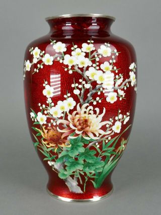 Fine Old Japanese Cloisonne Enamel Big Floral Ikebana Vase