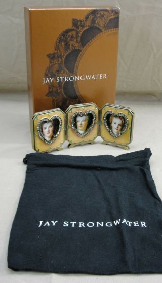 Jay Strongwater Amore Triple Heart Swarovski Crystal & Enamel Folding Frame Box