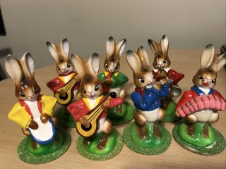 7 Pc Radko Schaller Easter Rabbit Bunny Music Band Paper Mache 