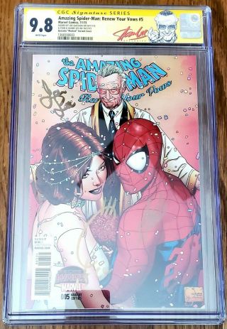 Spiderman Renew Your Vows 5 Signed Joanie & Stan Lee Quesada Cgc 9.  8 Ss