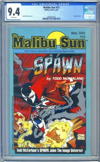 The Malibu Sun 13 Cgc 9.  4 White Pages Early Appearance Spawn Pre Dates Spawn 1
