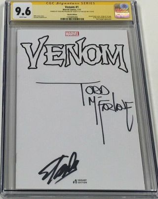 Marvel Venom 1 Blank Sketch Variant Signed Stan Lee & Todd Mcfarlane Cgc 9.  6 Ss
